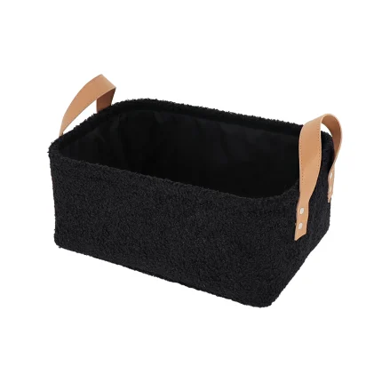 Coș depozitare rectangular POLIESTER finisaj pufos 34X23,5X14 cm – Negru | Organizatoare baie