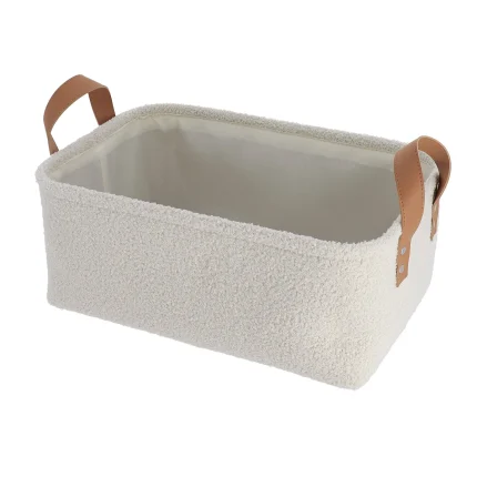 Coș depozitare rectangular POLIESTER finisaj pufos 39X27X15,5 cm - Alb | Organizatoare baie