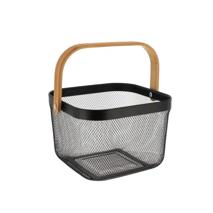 Coș pătrat depozitare 27,5X27,5X38 cm METAL / MANER BAMBUS – Negru | Organizatoare baie