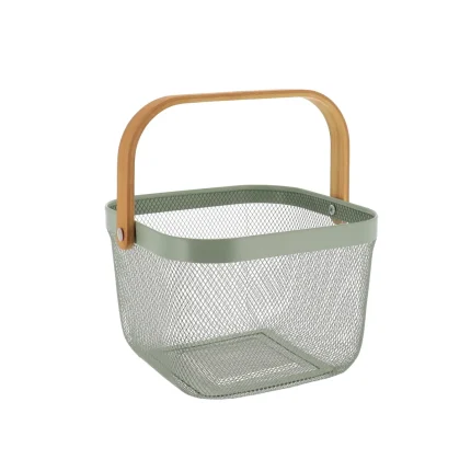 Coș pătrat depozitare 27,5X27,5X38 cm METAL / MANER BAMBUS – Kaki | Organizatoare baie