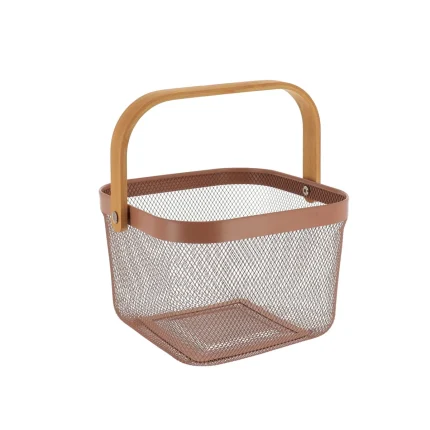 Coș pătrat depozitare 27,5X27,5X38 cm METAL / MANER BAMBUS - Caramel | Organizatoare baie