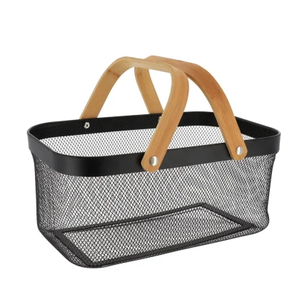Coș rectangular depozitare 44X29X38 cm METAL / MANER BAMBUS – Negru | Organizatoare baie