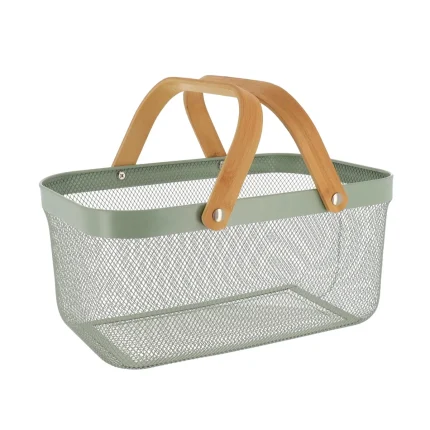 Coș rectangular depozitare 44X29X38 cm METAL / MANER BAMBUS – Kaki | Organizatoare baie