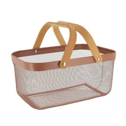 Coș rectangular depozitare 44X29X38 cm METAL / MANER BAMBUS - Caramel | Organizatoare baie
