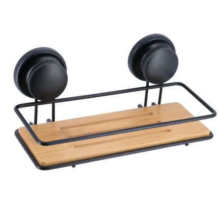 COȘ COSMETICE CU VENTUZE BAMBOO – NEGRU | ETAJERE BAIE