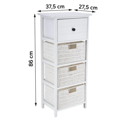 Corp mobilier MDF 1 sertar / 3 coșuri depozitare 86x27,5x37,5 cm - Alb | Mobilier depozitare baie - imagine 2