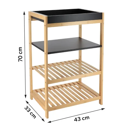 Corp mobilier BAMBUS/MDF 4 rafturi 70x33x43 cm - Bamboo / Negru | Mobilier depozitare baie - imagine 2
