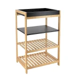 Corp mobilier BAMBUS/MDF 4 rafturi 70x33x43 cm - Bamboo / Negru | Mobilier depozitare baie