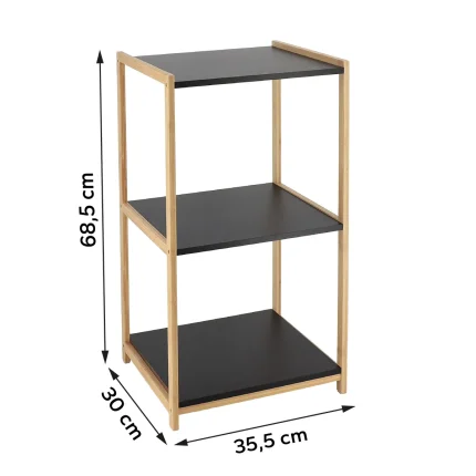 Corp mobilier 3 rafturi MDF 68,5x30x35,5 cm – Bamboo / Negru | Mobilier depozitare baie - imagine 2