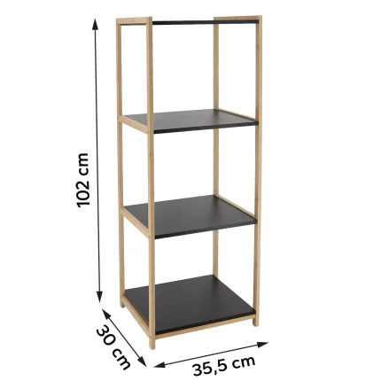 Corp mobilier 4 rafturi MDF 102x30x35,5 cm - Bamboo / Negru | Mobilier depozitare baie - imagine 2