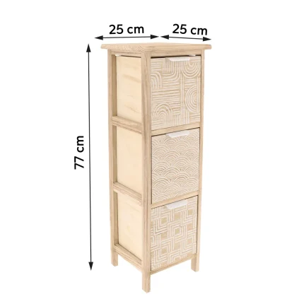 Corp mobilier MDF cu 3 coșuri mânere metalice 77x25x25 cm - Natural/Alb | Mobilier depozitare baie - imagine 2