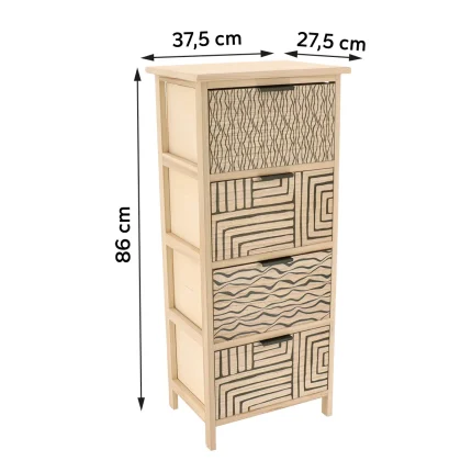 Corp mobilier MDF cu 4 coșuri mânere metalice 86x37,5x27,5 cm - Natural/Negru | Mobilier depozitare baie - imagine 2