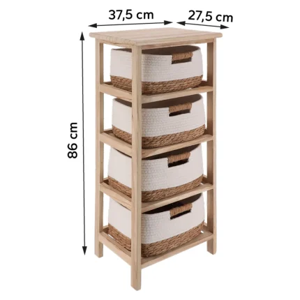 Corp mobilier lemn 4 coșuri Bumbac/Iarbă de mare 86×37,5×27,5 cm – Natural/Alb | Mobilier depozitare baie - imagine 2