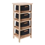 Corp mobilier lemn 4 coșuri Bumbac/Iarbă de mare 86×37,5×27,5 cm – Natural/Negru | Mobilier depozitare baie