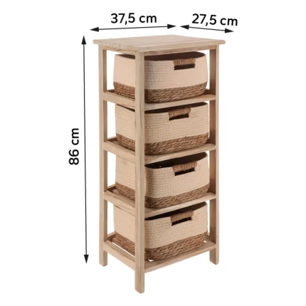 Corp mobilier lemn 4 coșuri Bumbac/Iarbă de mare 86x37,5x27,5 cm - Natural/Bej | Mobilier depozitare baie - imagine 2