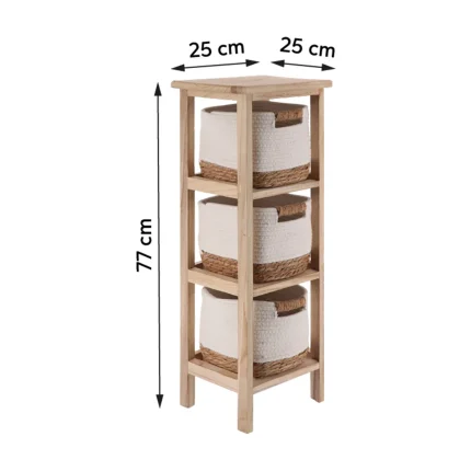 Corp mobilier lemn 3 cosuri Bumbac/Iarba de mare 77x25x25 cm – Natural/Alb | Mobilier depozitare baie - imagine 2