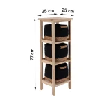 Corp mobilier lemn 3 cosuri Bumbac/Iarba de mare 77x25x25 cm - Natural/Negru | Mobilier depozitare baie - imagine 2