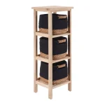 Corp mobilier lemn 3 cosuri Bumbac/Iarba de mare 77x25x25 cm - Natural/Negru | Mobilier depozitare baie