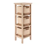 Corp mobilier lemn 3 cosuri Bumbac/Iarba de mare 77x25x25 cm - Natural/ Bej | Mobilier depozitare baie