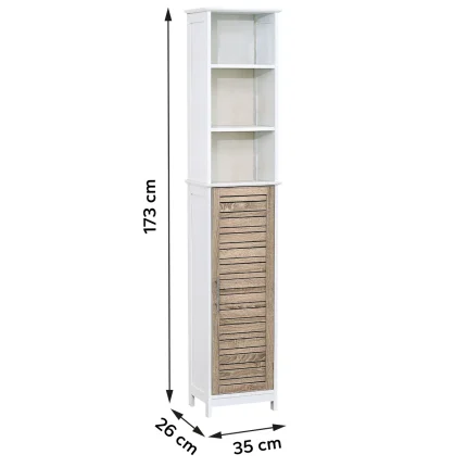 Mobilier baie MDF 1 ușă/3 rafturi 173x26x35 cm - STOCKHOLM / Alb | Mobilier depozitare baie - imagine 2