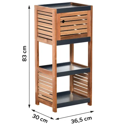 Mobilier baie MDF/ACACIA 1 ușă/2 rafturi 83x30x36,5 cm - Negru / Acacia | Mobilier depozitare baie - imagine 2