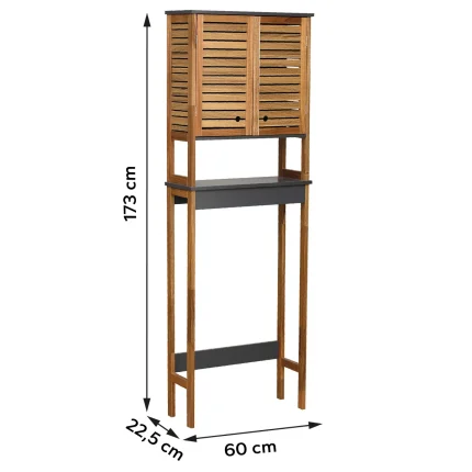 Raft depozitare deasupra toaletă MDF/ACACIA 2 uși/1 raft 173x22,5x60 cm - Negru/ Acacia | Mobilier depozitare baie - imagine 2