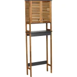 Raft depozitare deasupra toaletă MDF/ACACIA 2 uși/1 raft 173x22,5x60 cm - Negru/ Acacia | Mobilier depozitare baie