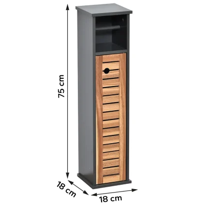 Dispenser / suport hârtie MDF/ACACIA 1 ușă/1 raft 75x18x18 cm - Negru / Acacia | Mobilier depozitare baie - imagine 2