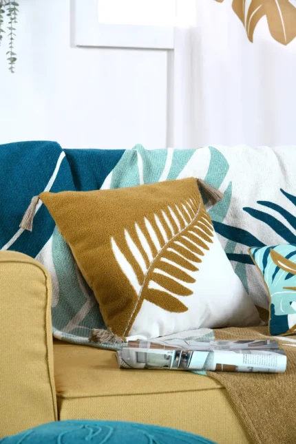 Pernă decorativă Aloha 40X40 cm, culoare muștar/bej, 45% poliester 55% bumbac - imagine 2