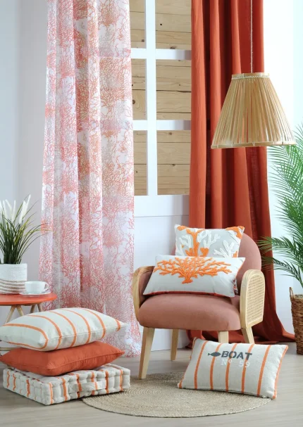 Pernă decorativă St Trop 50X50 cm, culoare alb/coral, 100% bumbac - imagine 3
