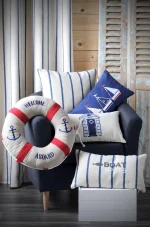 Pernă decorativă Pampelonne 30X50 cm, culoare alb/albastru, 100% bumbac - imagine 3