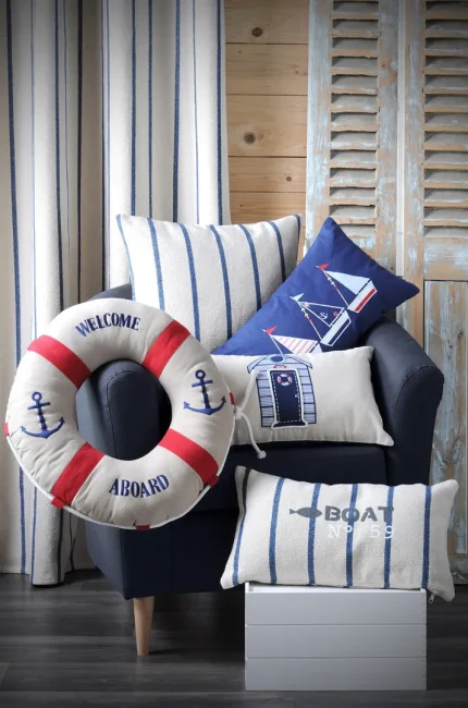 Pernă decorativă Pampelonne 30X50 cm, culoare alb/albastru, 100% bumbac - imagine 3