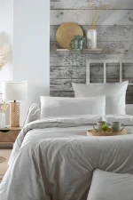 Cearșaf cu elastic Elysee 90X190 cm, culoare gri deschis, 100% bumbac OEKO TEX - imagine 3