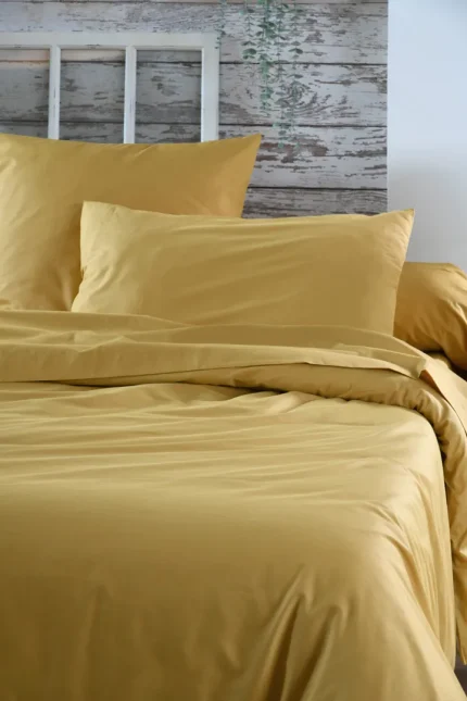 Cearșaf cu elastic Elysee 90X190 cm, culoare mustar, 100% bumbac OEKO TEX - imagine 4