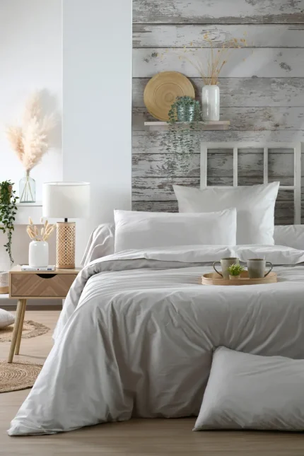 Cearșaf cu elastic Elysee 180X200 cm, culoare gri deschis, 100% bumbac OEKO TEX - imagine 2