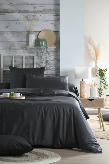 Cearșaf cu elastic Elysee 180X200 cm, culoare antracit, 100% bumbac OEKO TEX - imagine 2