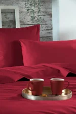 Cearșaf cu elastic Elysee 180X200 cm, culoare roșu, 100% bumbac OEKO TEX - imagine 4