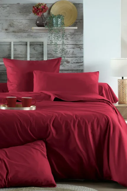 Cearșaf cu elastic Elysee 180X200 cm, culoare roșu, 100% bumbac OEKO TEX - imagine 3