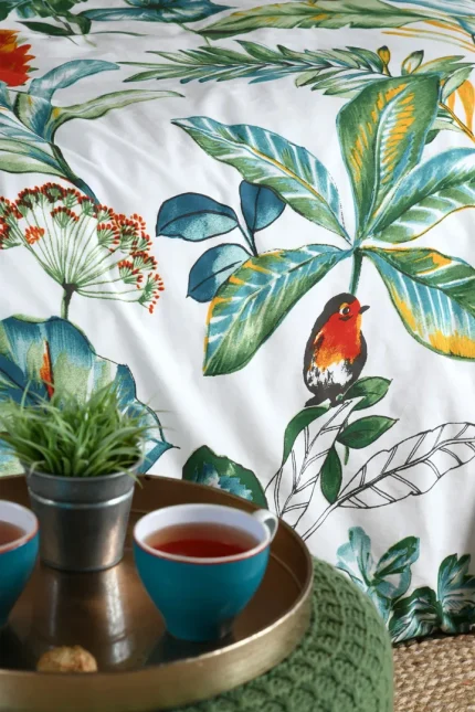 Lenjerie Arupana pat dublu, 3 piese, cearsaf pilota 240X220 cm, 2 fete de perna 63×63 cm, culoare verde, 100% bumbac OEKO TEX - imagine 3