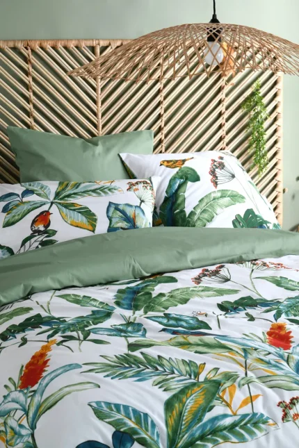 Lenjerie Arupana pat dublu, 3 piese, cearsaf pilota 240X220 cm, 2 fete de perna 63×63 cm, culoare verde, 100% bumbac OEKO TEX - imagine 5