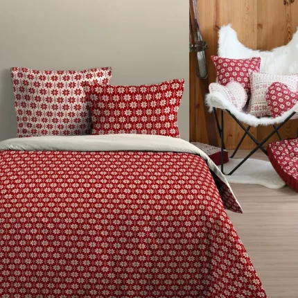 Lenjerie Valgenis pat dublu, 3 piese, cearsaf pilota 240X220 cm, 2 fete de perna 63×63 cm, culoare rosu, 100% bumbac OEKO TEX