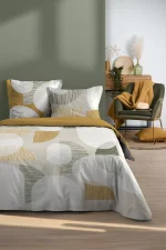 Lenjerie Pampa pat dublu King Size, 3 piese, cearsaf pilota 260X240 cm, 2 fete de perna 63×63 cm, culoare natural, 100% bumbac OEKO TEX - imagine 2