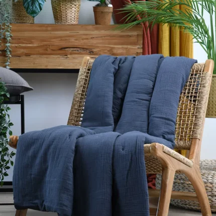 Pătură Coline 125X150 cm, culoare Albastru, 100% bumbac