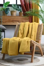 Pătură Coline 180X220 cm, culoare Muștar, 100% bumbac