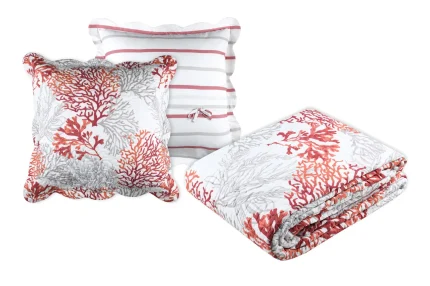 Cuvertură matlasată Quiberon 260X240 cm, 2 fețe de pernă 65X65 cm, culoare Coral, 100% poliester - imagine 2